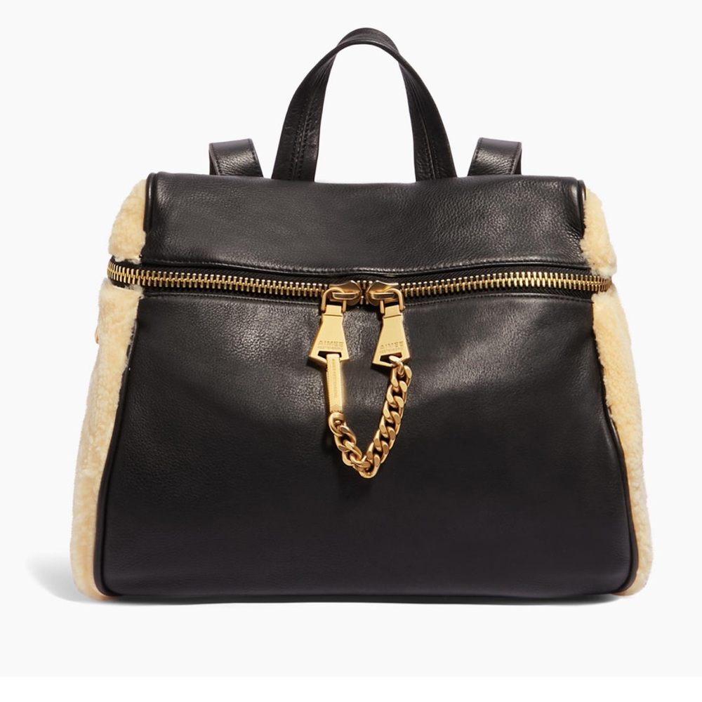 Aimee Kestenberg shearling leather backpack black cream sheepskin EUC